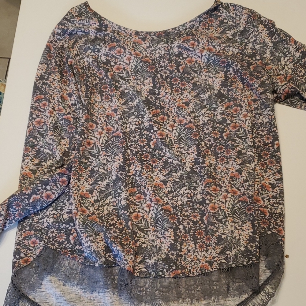 Lauren Conrad tie back blouse with lace edging